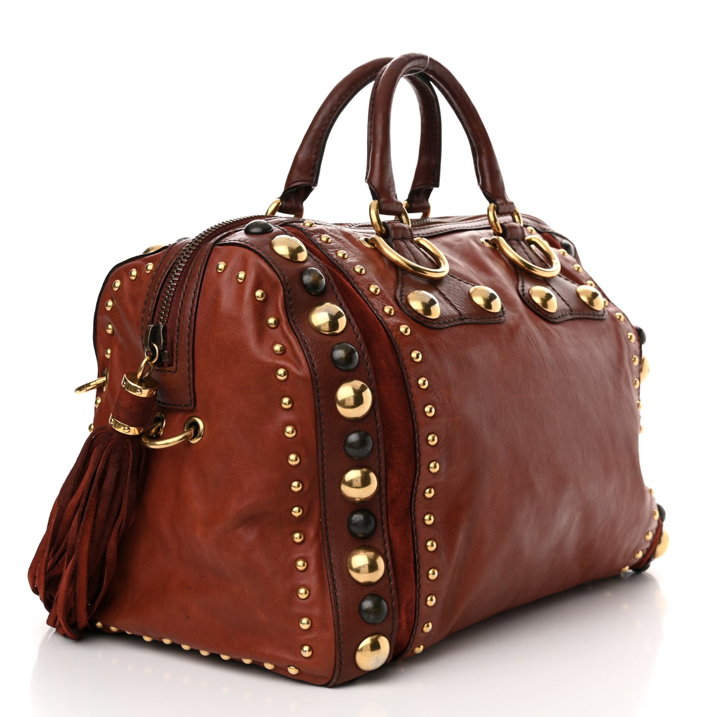 Calfskin Large Babouska Studded Boston Red