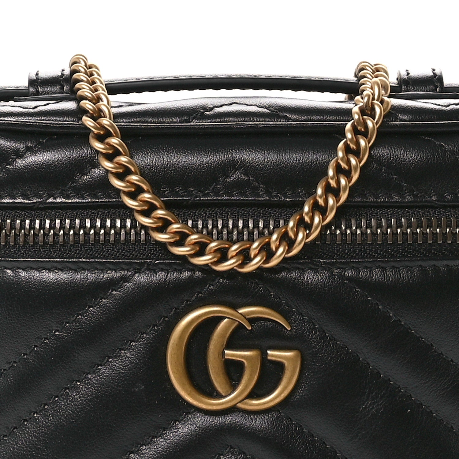 Gucci Calfskin Matelasse Chevron Mini GG Marmont Top Handle Bag Black 8 of 11