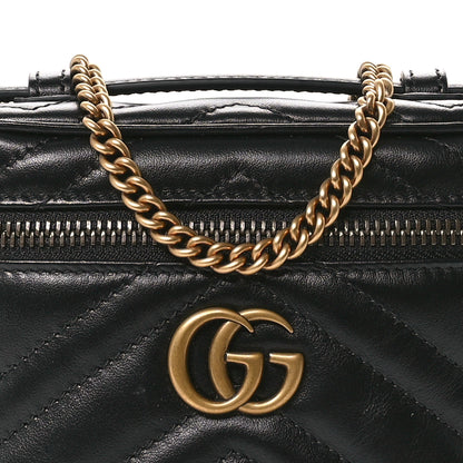 Gucci Calfskin Matelasse Chevron Mini GG Marmont Top Handle Bag Black 8 of 11