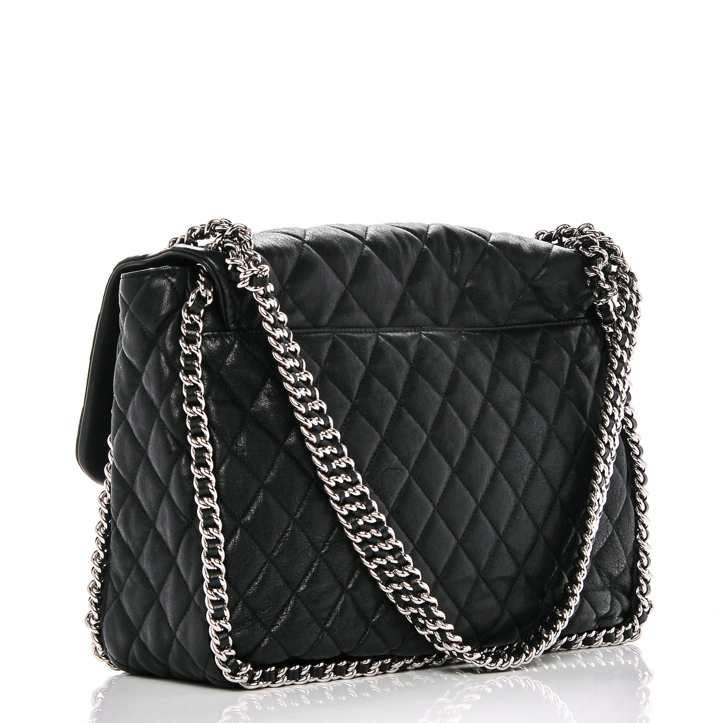 Washed Lambskin Quilted Maxi Chain Around Flap Black