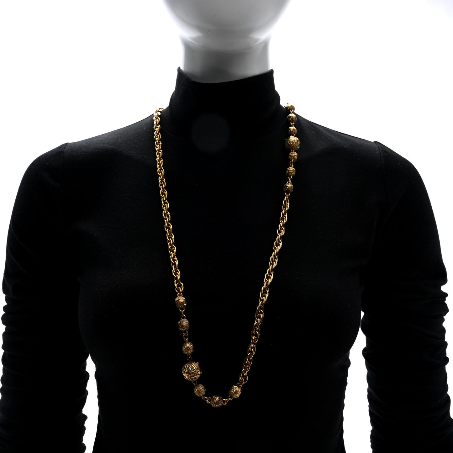 Metal Crystal CC Ball Chain Necklace Gold