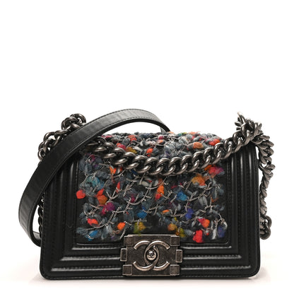 Chanel Calfskin Tweed Chain Small Boy Flap Black 1 of 10
