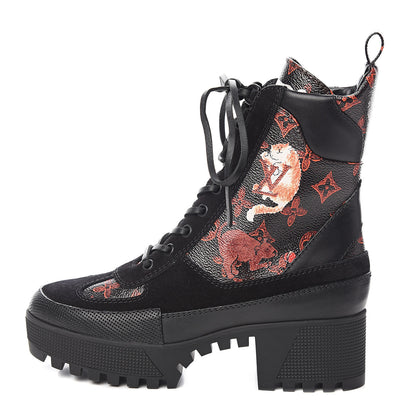 Louis Vuitton Suede Calfskin Catogram Laureate Platform Desert Boots 36.5 Black Marron 1 of 8