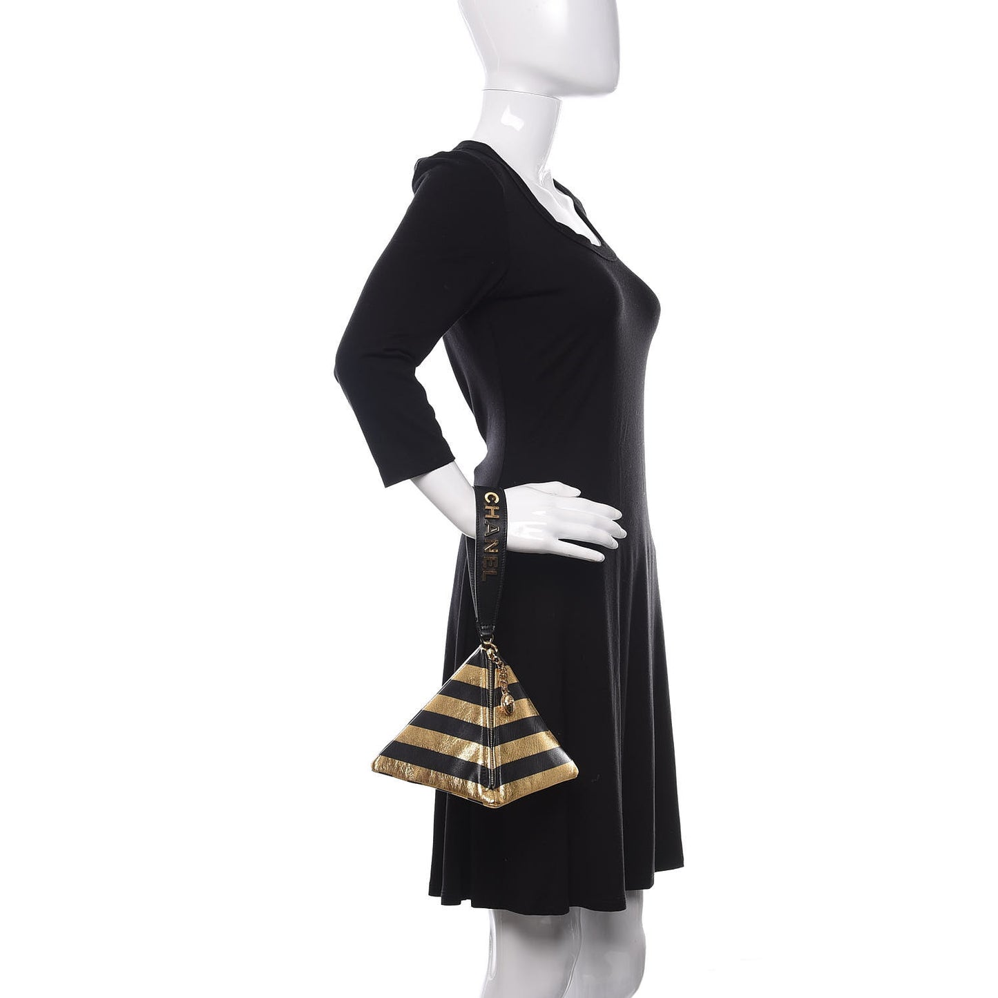 Metallic Lambskin CC Kheops Pyramid Bag Gold Black