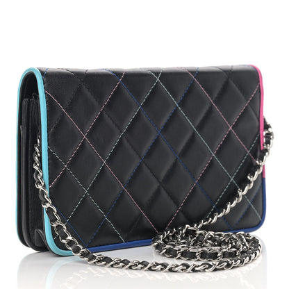 Chanel Lambskin Quilted Wallet On Chain WOC Black Pink Light Blue 2 of 16