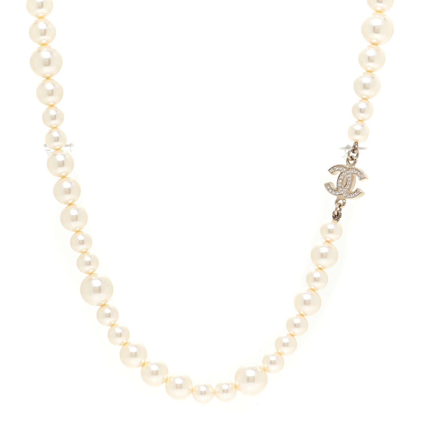 Graduated Pearl CC Long Necklace Gold