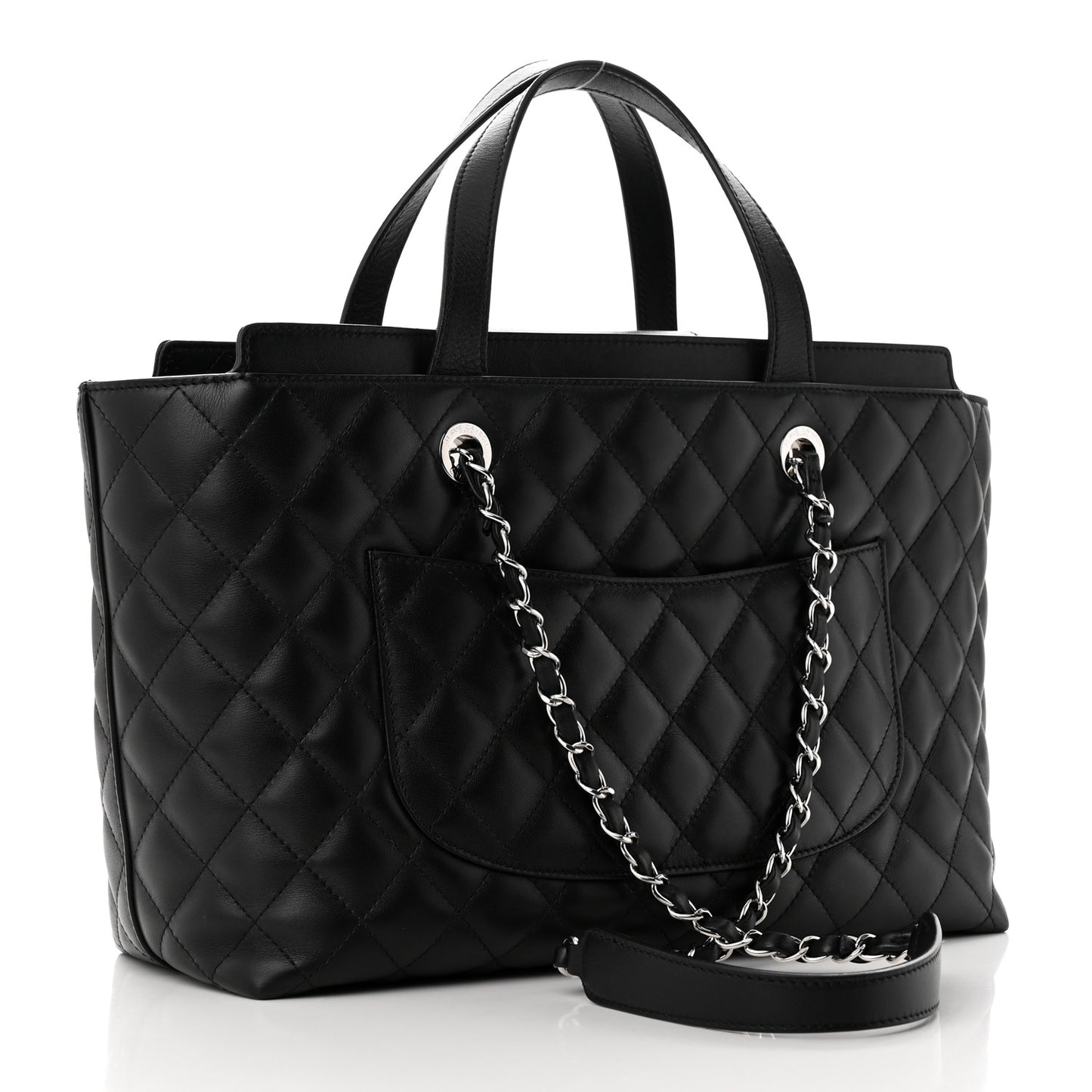 Calfskin Quilted Large Shopping Tote Black