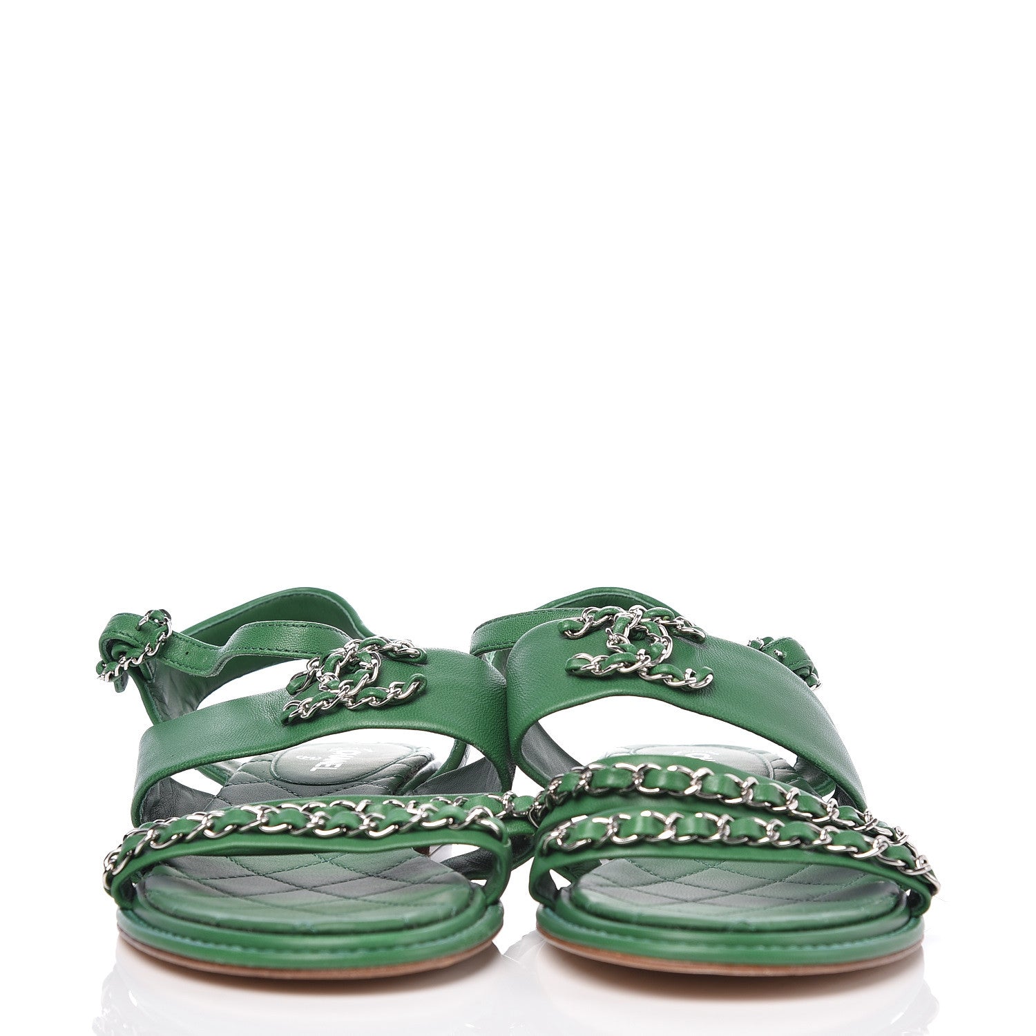 Chanel Lambskin Quilted Chain CC Sandals 37 Green 2 of 10