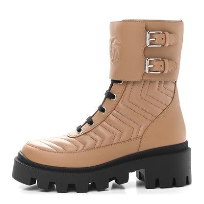 Gucci Nappa Frances GG Matelasse Platform Combat Boots 35.5 Natural Tan 1 of 9