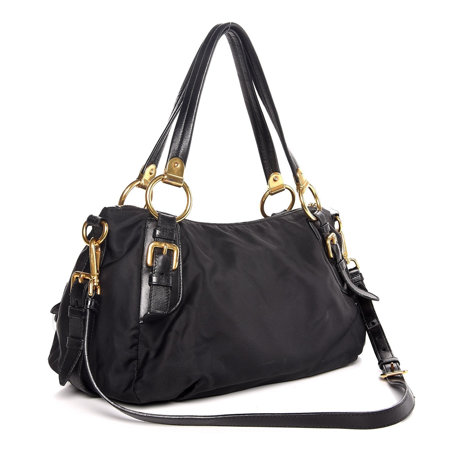 Prada Tessuto Nylon Jacquard Logo Aviator Satchel Black 4 of 15