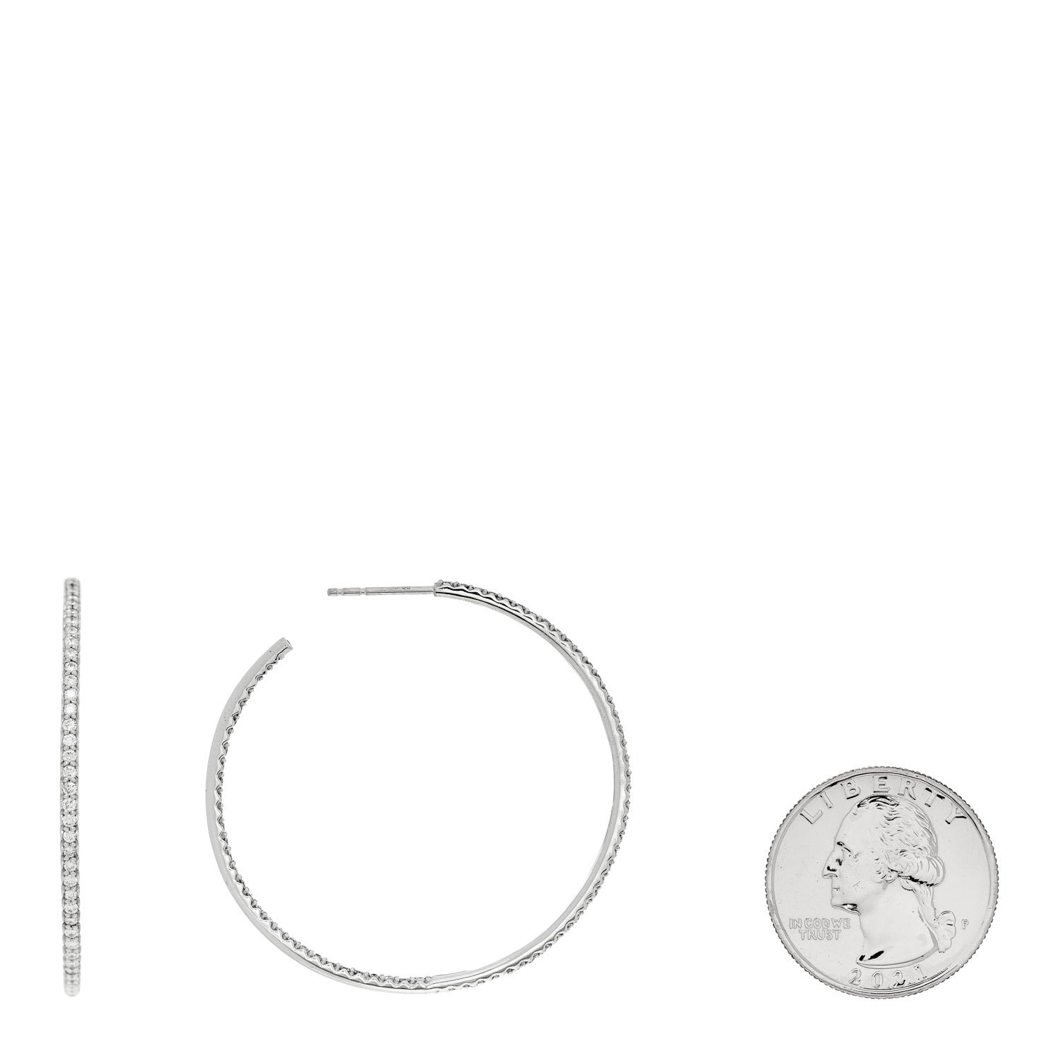 Roberto Coin 18K White Gold Diamond 1.75ctw Inside Out Hoop Earrings 2 of 5