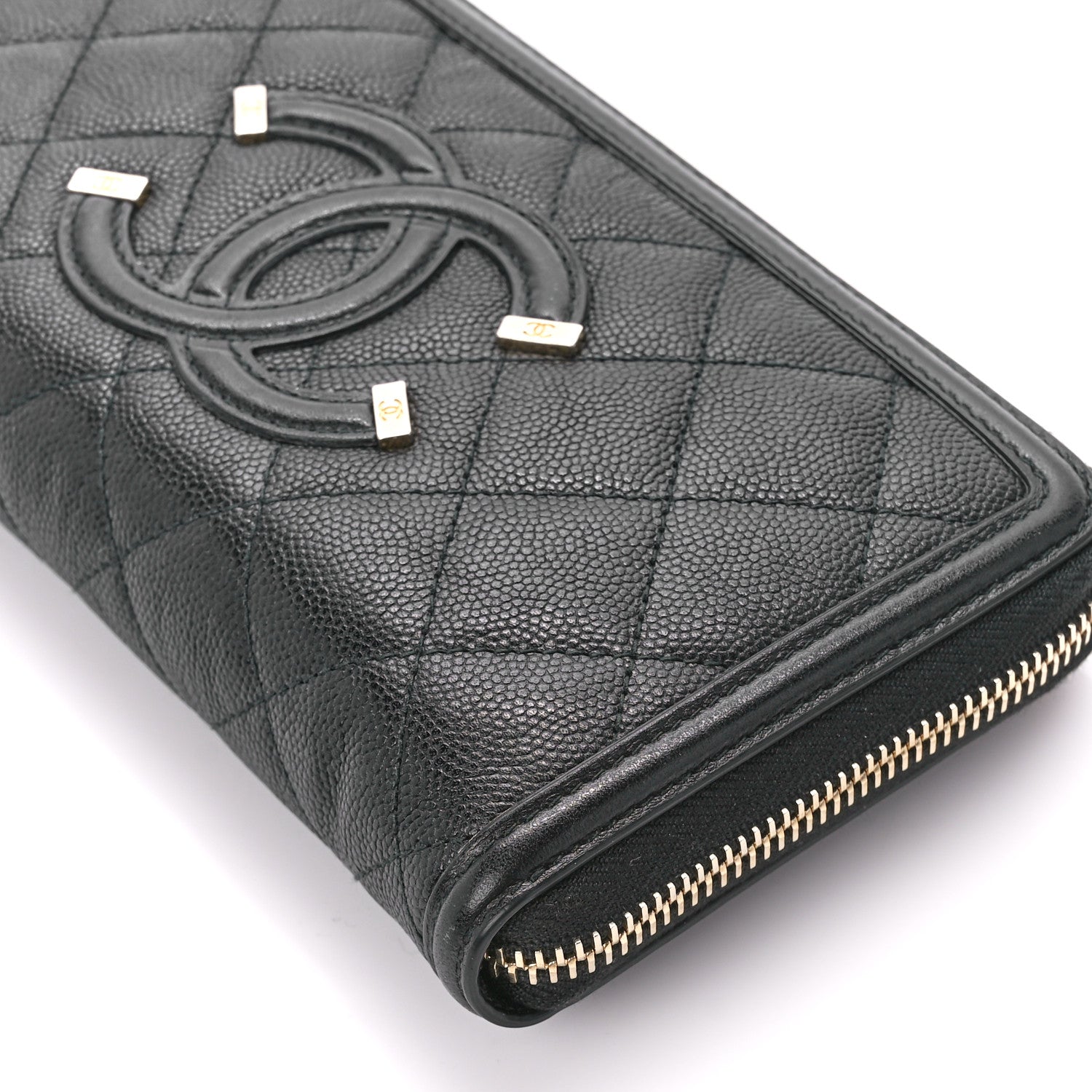 Chanel Caviar Quilted Filigree Zip Around Wallet Black 10 of 11