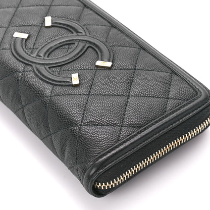 Chanel Caviar Quilted Filigree Zip Around Wallet Black 10 of 11