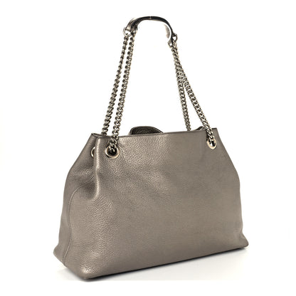 Gucci Metallic Pebbled Calfskin Medium Soho Chain Shoulder Bag Golden Beige 3 of 11