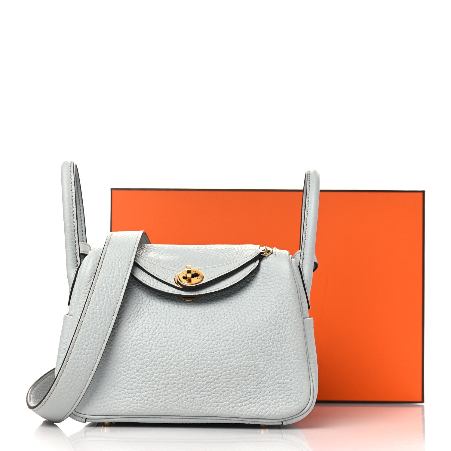 Hermes Taurillon Clemence Mini Lindy 20 Bleu Pale 11 of 11