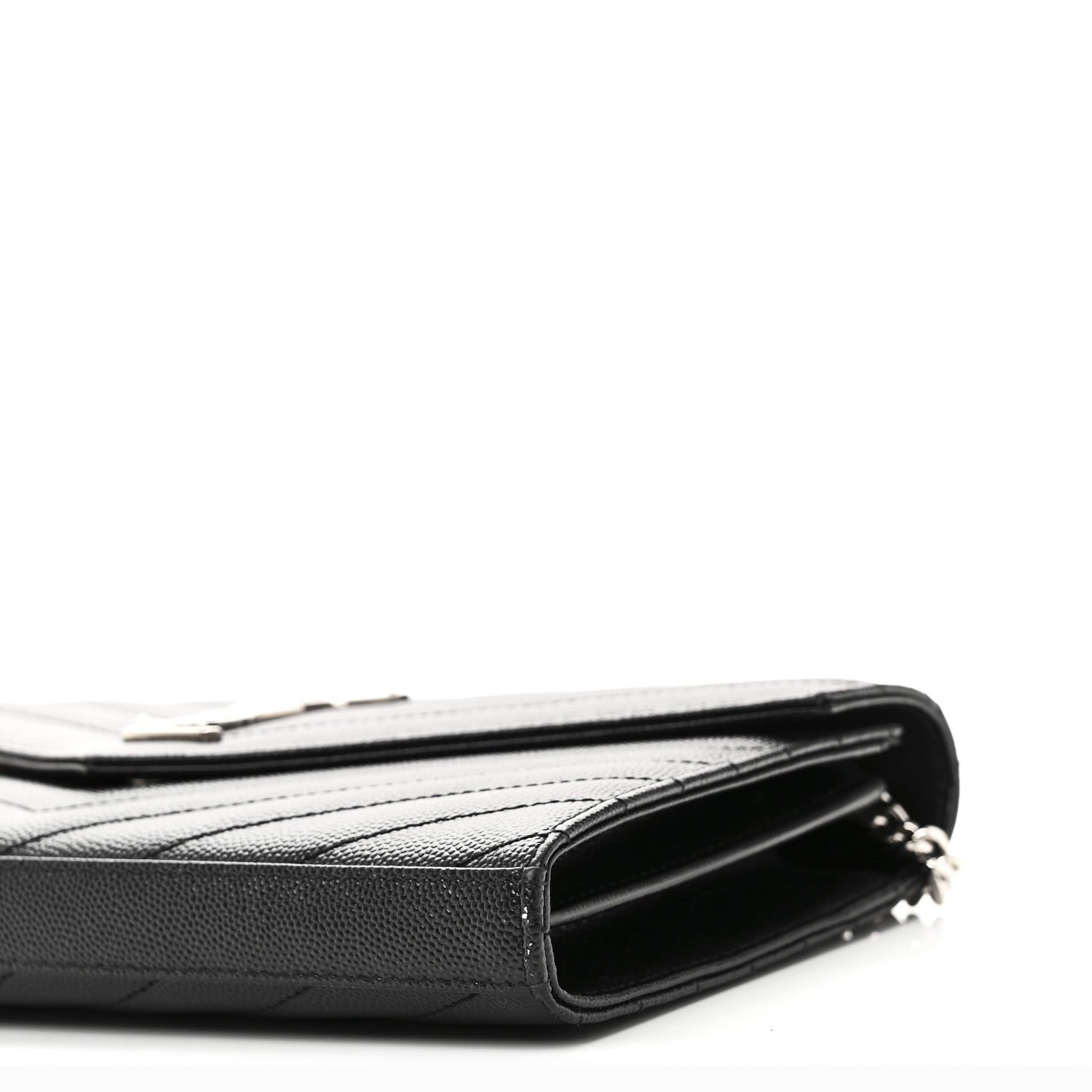 Saint Laurent Grain De Poudre Matelasse Chevron Monogram Chain Wallet Black 9 of 9