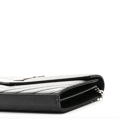Saint Laurent Grain De Poudre Matelasse Chevron Monogram Chain Wallet Black 9 of 9