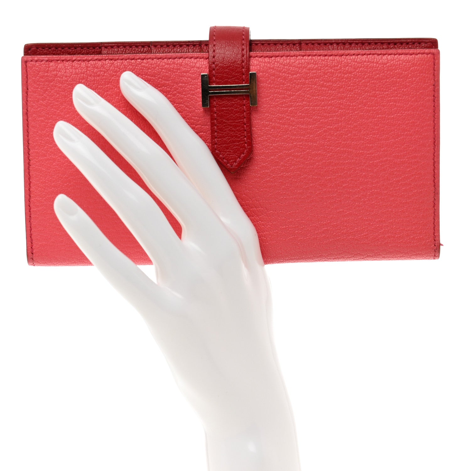 Hermes Chèvre Mysore Bi-Color Bearn Gusset Wallet Rose Lipstick Rouge Casaque 2 of 10