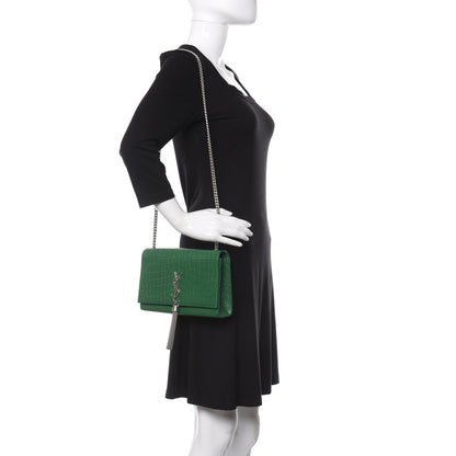 Saint Laurent Calfskin Crocodile Embossed Medium Classic Monogram Kate Tassel Satchel Green 2 of 8