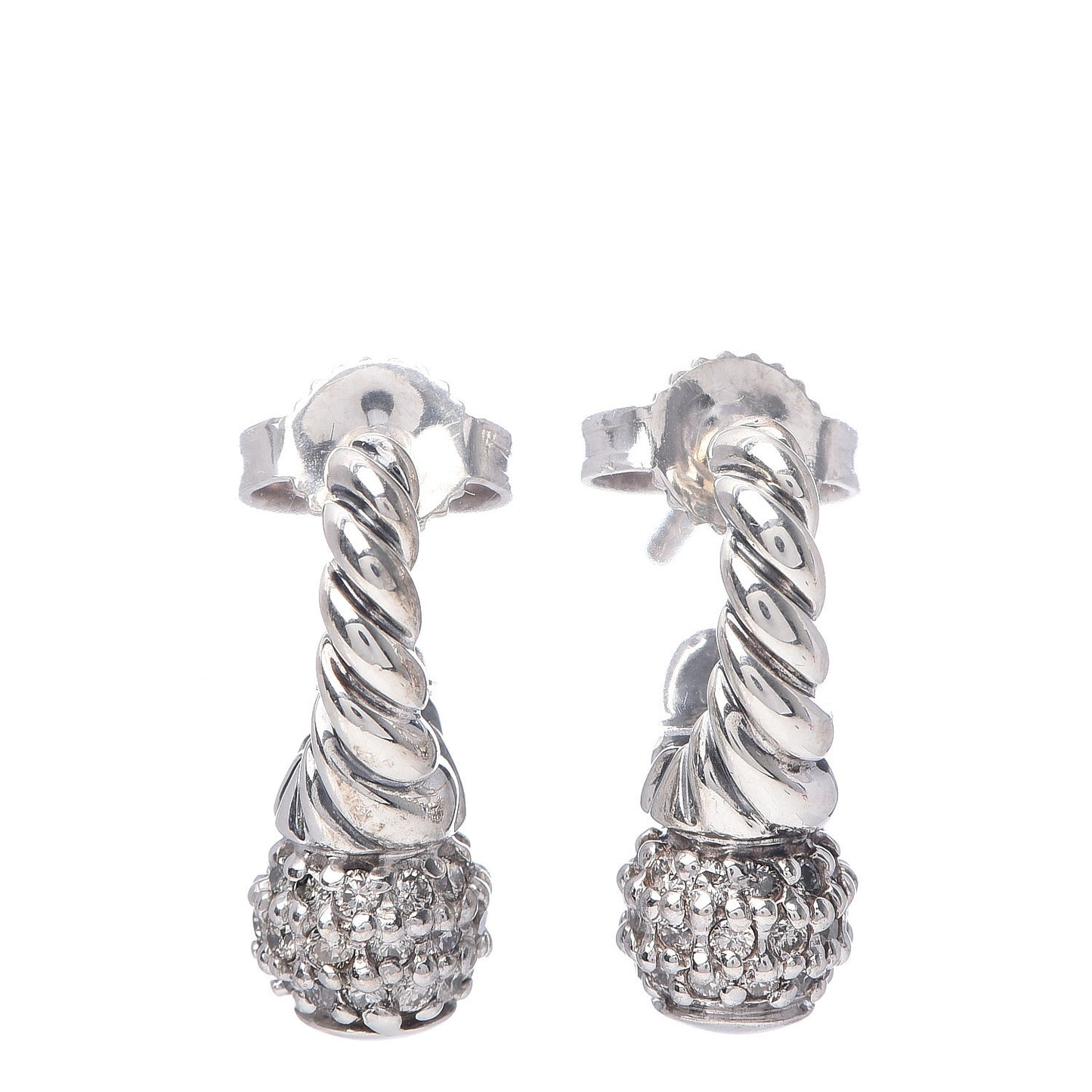 Sterling Silver 18K Yellow Gold Pave Diamond Shrimp Earrings