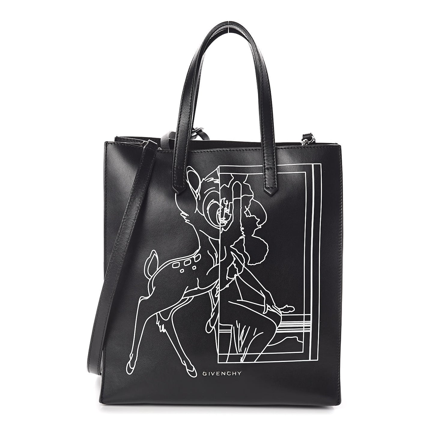 Calfskin Bambi Print Small Stargate Shopper Tote Black
