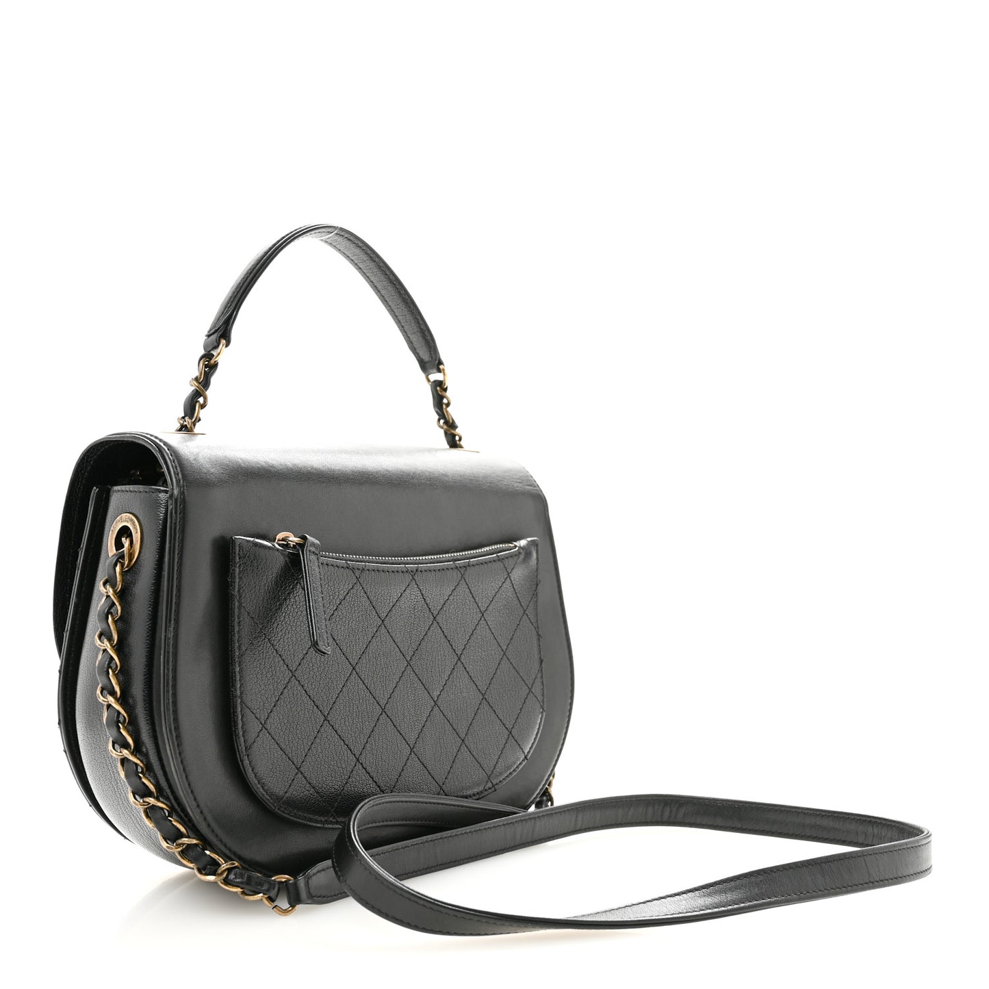 Shiny Calfskin Goatskin Quilted Medium Coco Curve Messenger Flap Black