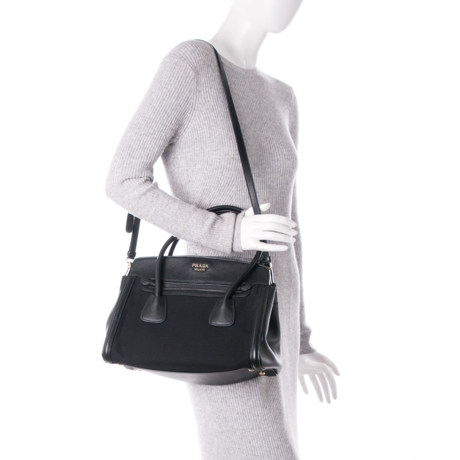 Prada Canapa Saffiano Shoulder Bag Nero Black 2 of 7