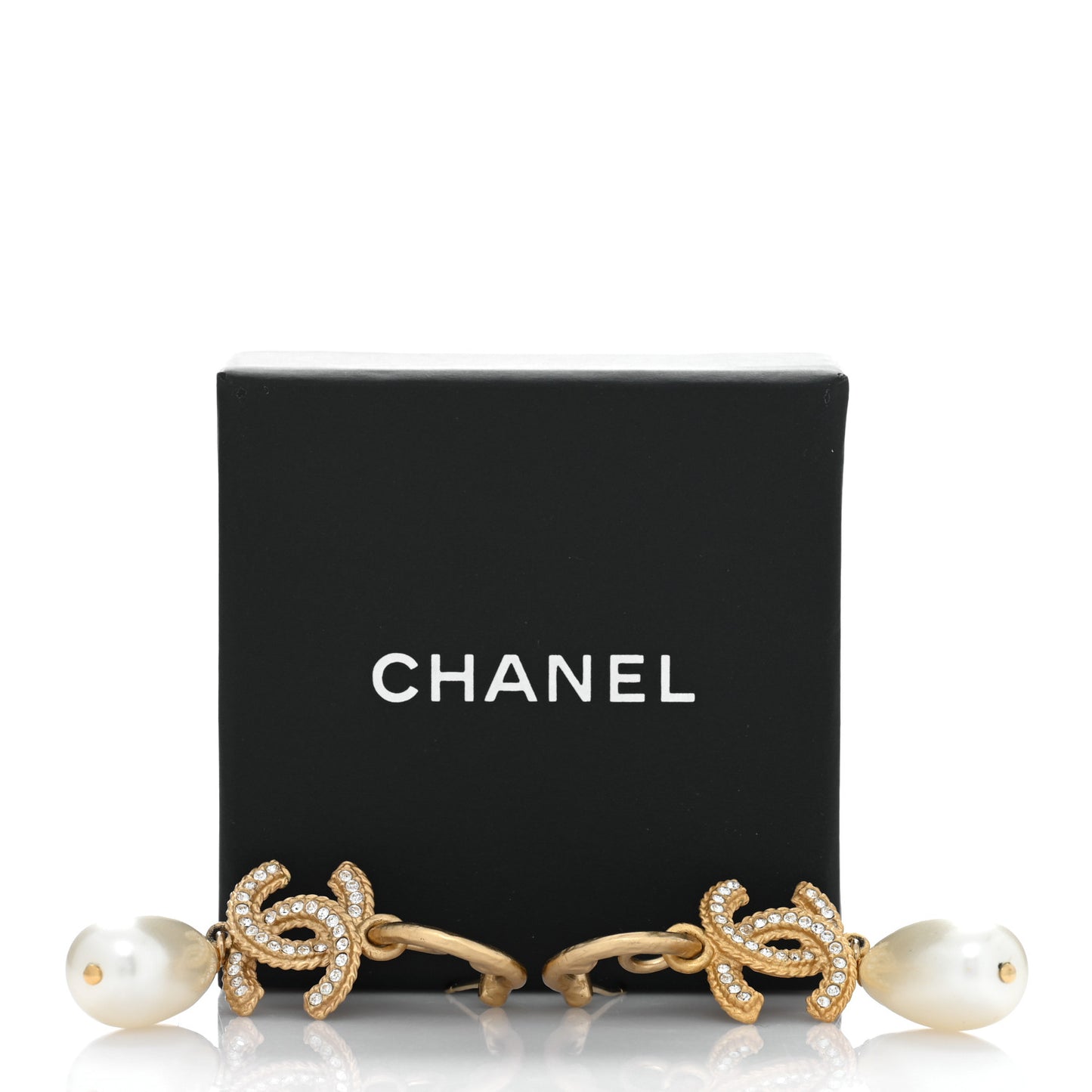 Crystal Pearl CC Drop Earrings Gold