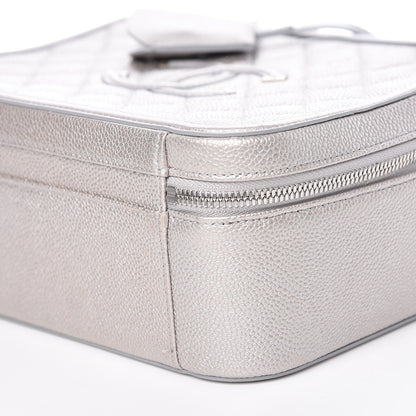 Chanel Metallic Caviar Quilted Large CC Filigree Vanity Case Silver 11 of 14