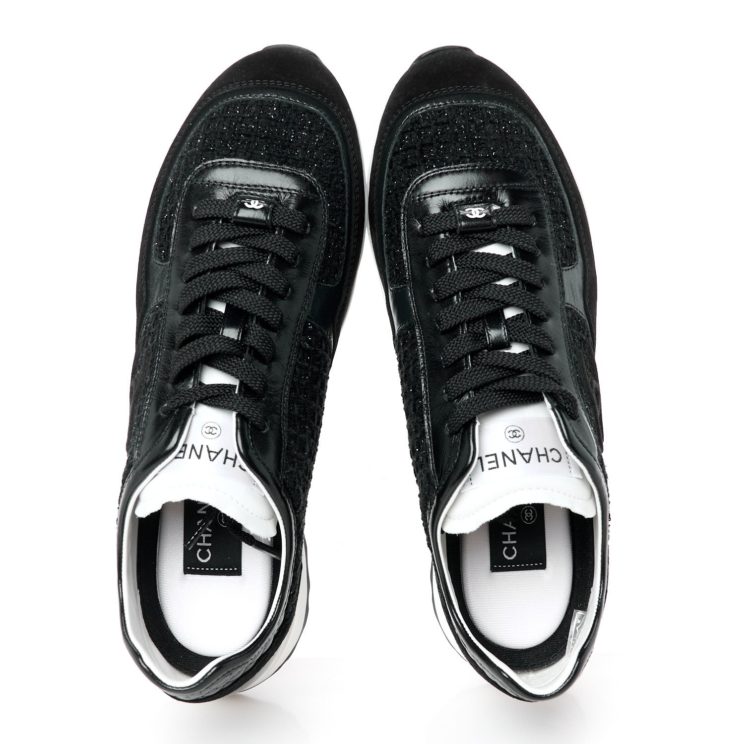 Chanel Tweed Suede Shiny Calfskin CC Sneakers 41 Black 2 of 10