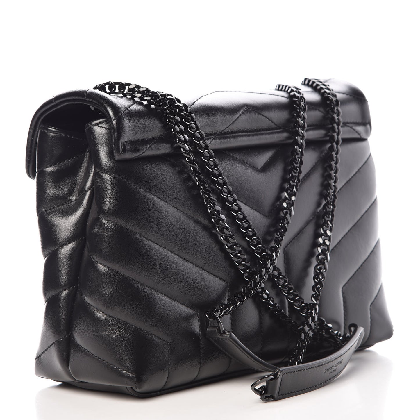 Calfskin Y Quilted Monogram Small Loulou Chain Satchel Black