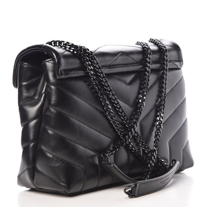Saint Laurent Calfskin Y Quilted Monogram Small Loulou Chain Satchel Black 3 of 11