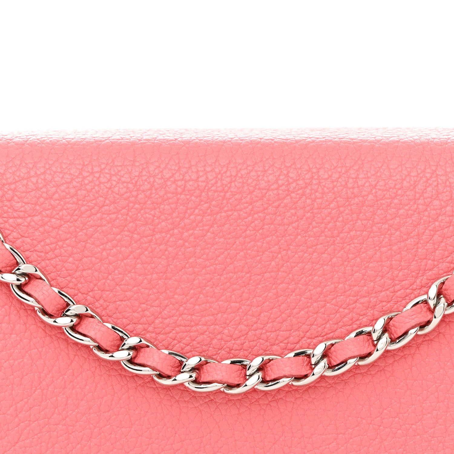 Chanel Grained Calfskin Clover CC Wallet On Chain WOC Pink 9 of 12