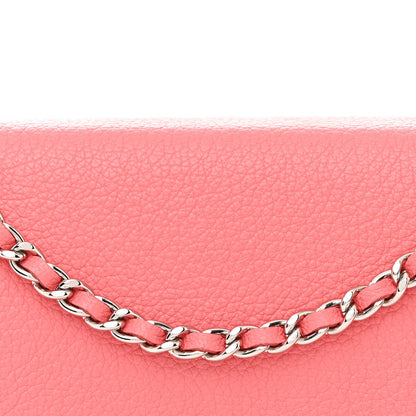 Chanel Grained Calfskin Clover CC Wallet On Chain WOC Pink 9 of 12