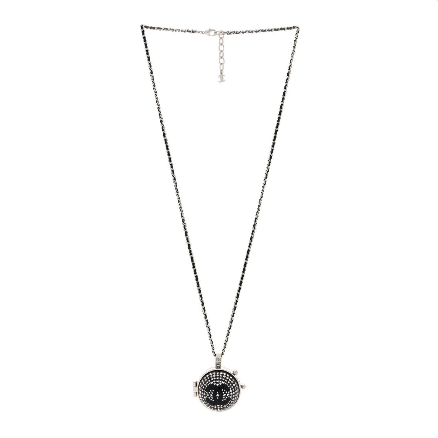 Resin Crystal Lambskin Ball Mirror Necklace Black Silver