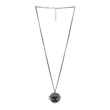 Chanel Resin Crystal Lambskin Ball Mirror Necklace Black Silver 3 of 6