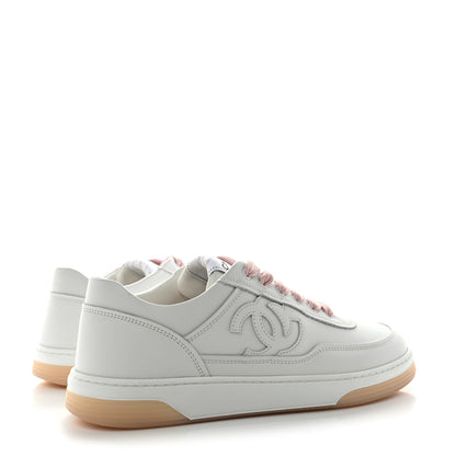 Chanel Calfskin Womens CC Sneakers 38 White Pink 4 of 10