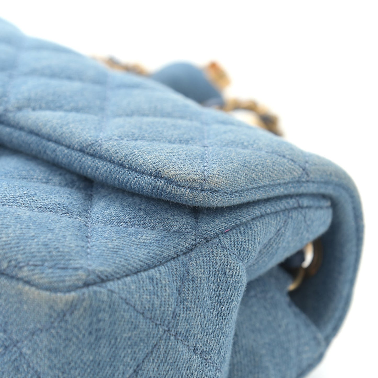 Denim Quilted Mini Pearl Crush Rectangular Flap Blue