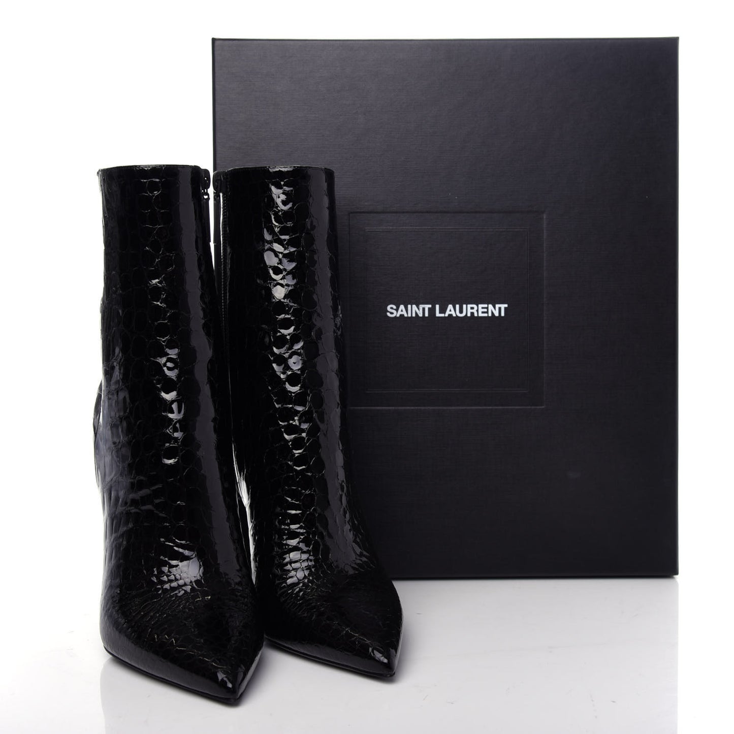Alligator Embossed Patent Calfskin Opyum 110 Ankle Boots 39 Black