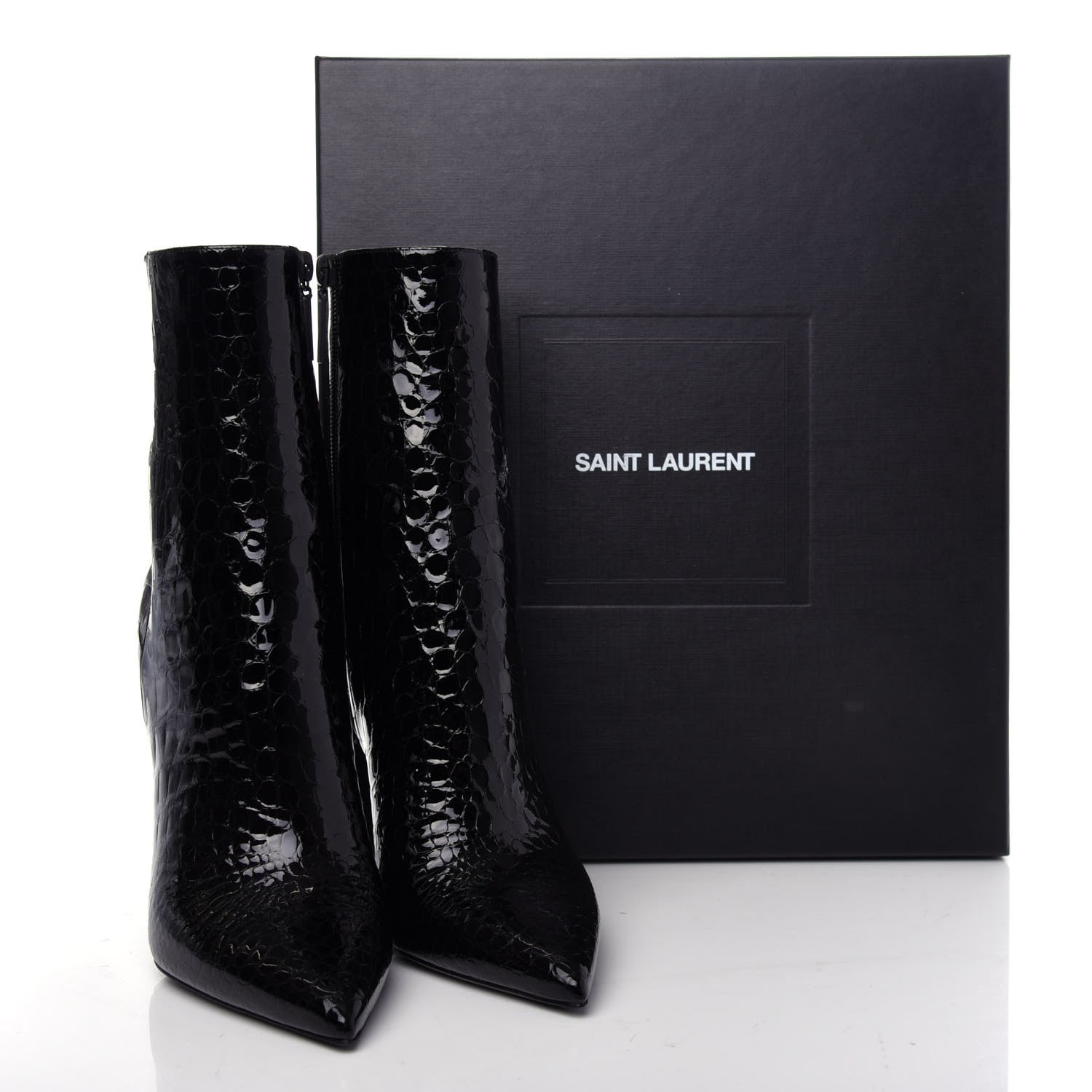 Saint Laurent Alligator Embossed Patent Calfskin Opyum 110 Ankle Boots 39 Black 10 of 10