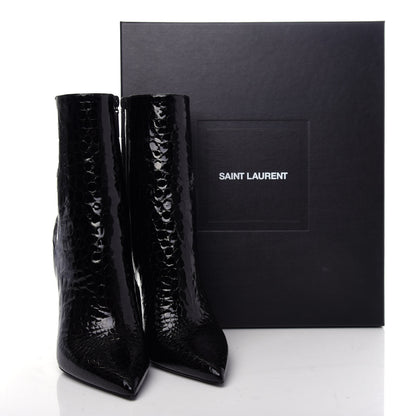 Saint Laurent Alligator Embossed Patent Calfskin Opyum 110 Ankle Boots 39 Black 10 of 10