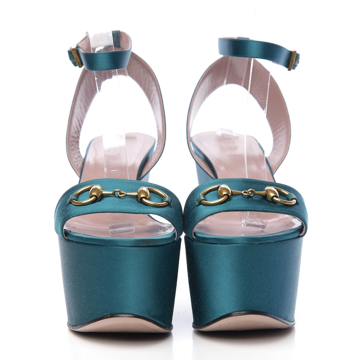 Satin Liliane Horsebit Platform Wedge Sandals 39 Turchese