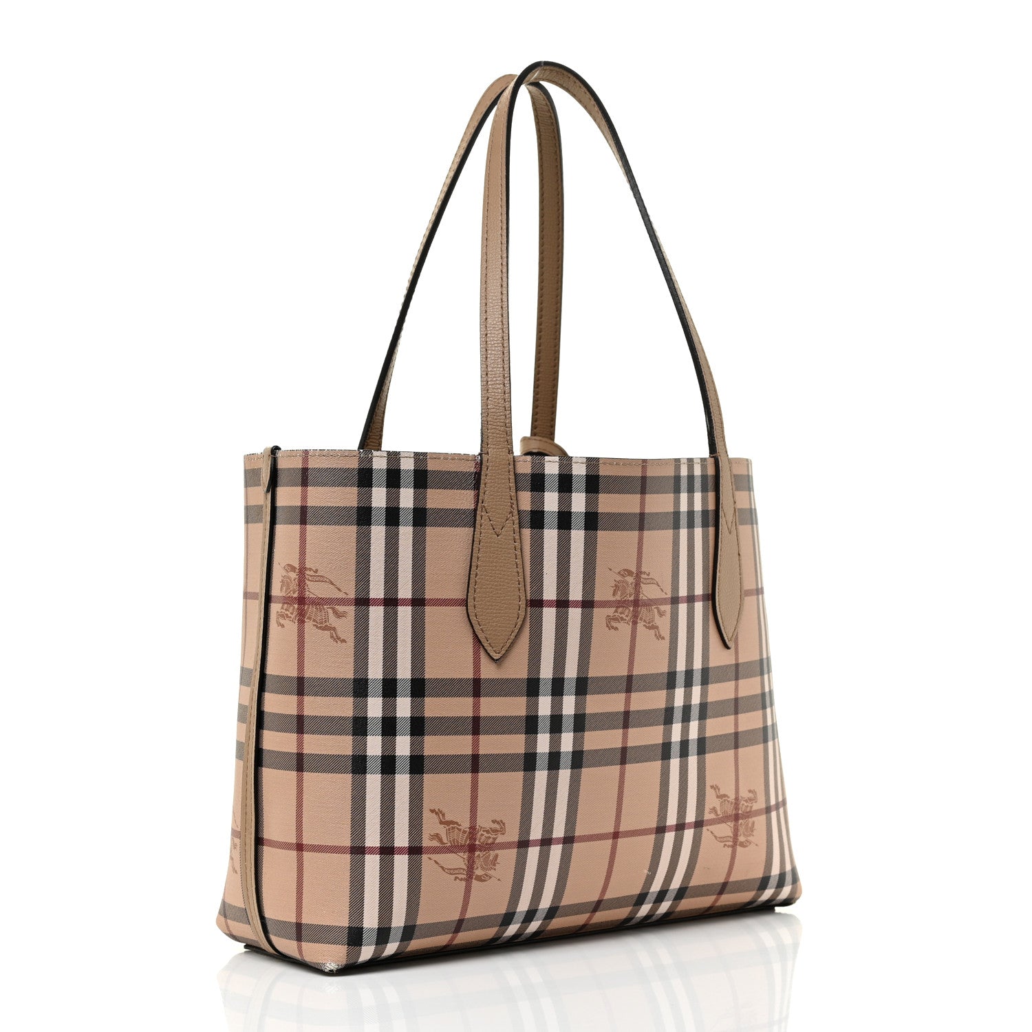 Burberry Grainy Calfskin Haymarket Check Small Reversible Tote Mid Camel 11 of 23