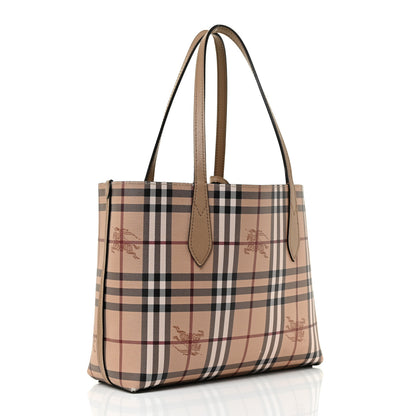 Burberry Grainy Calfskin Haymarket Check Small Reversible Tote Mid Camel 11 of 23