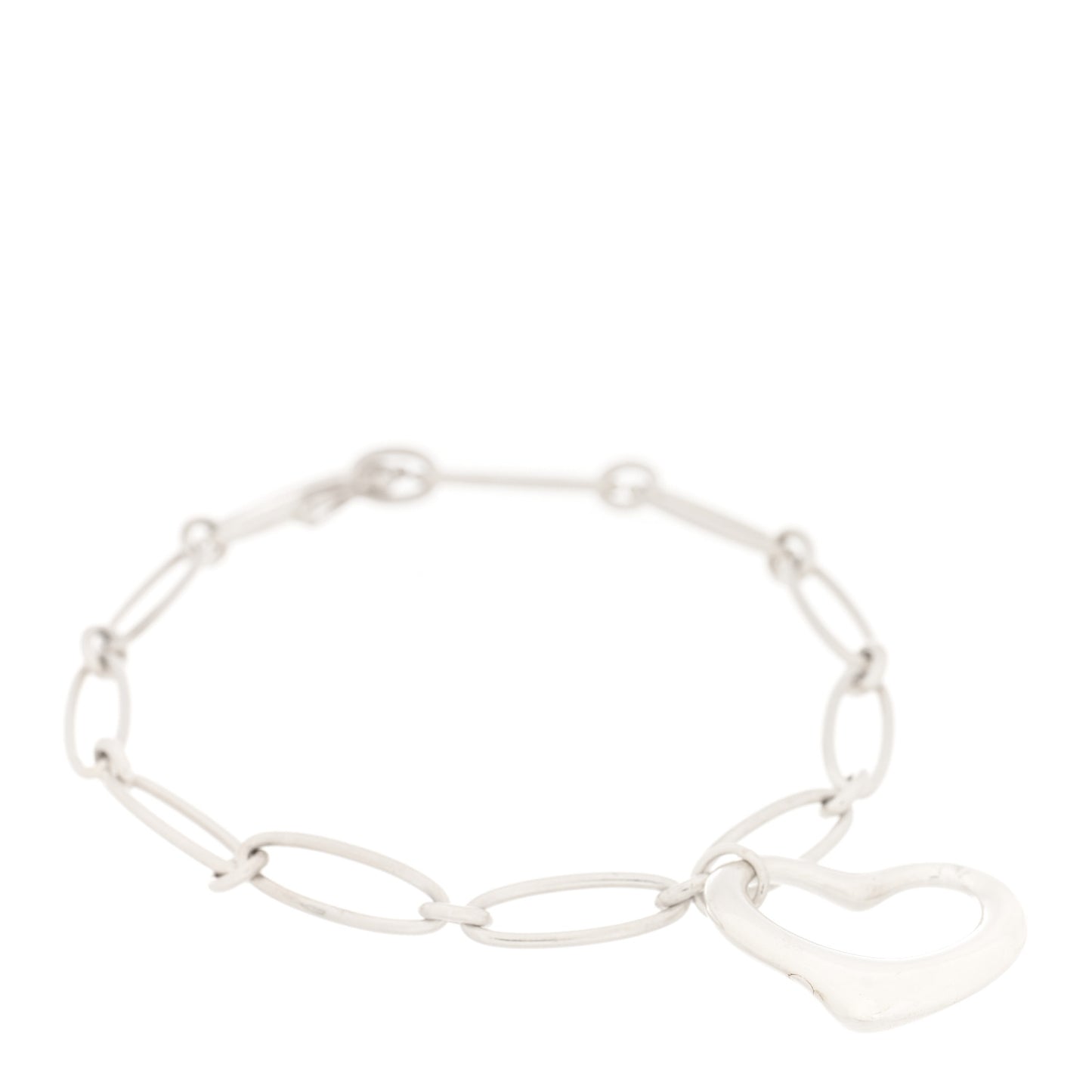 Sterling Silver Elsa Peretti Open Heart Oval Link Charm Bracelet