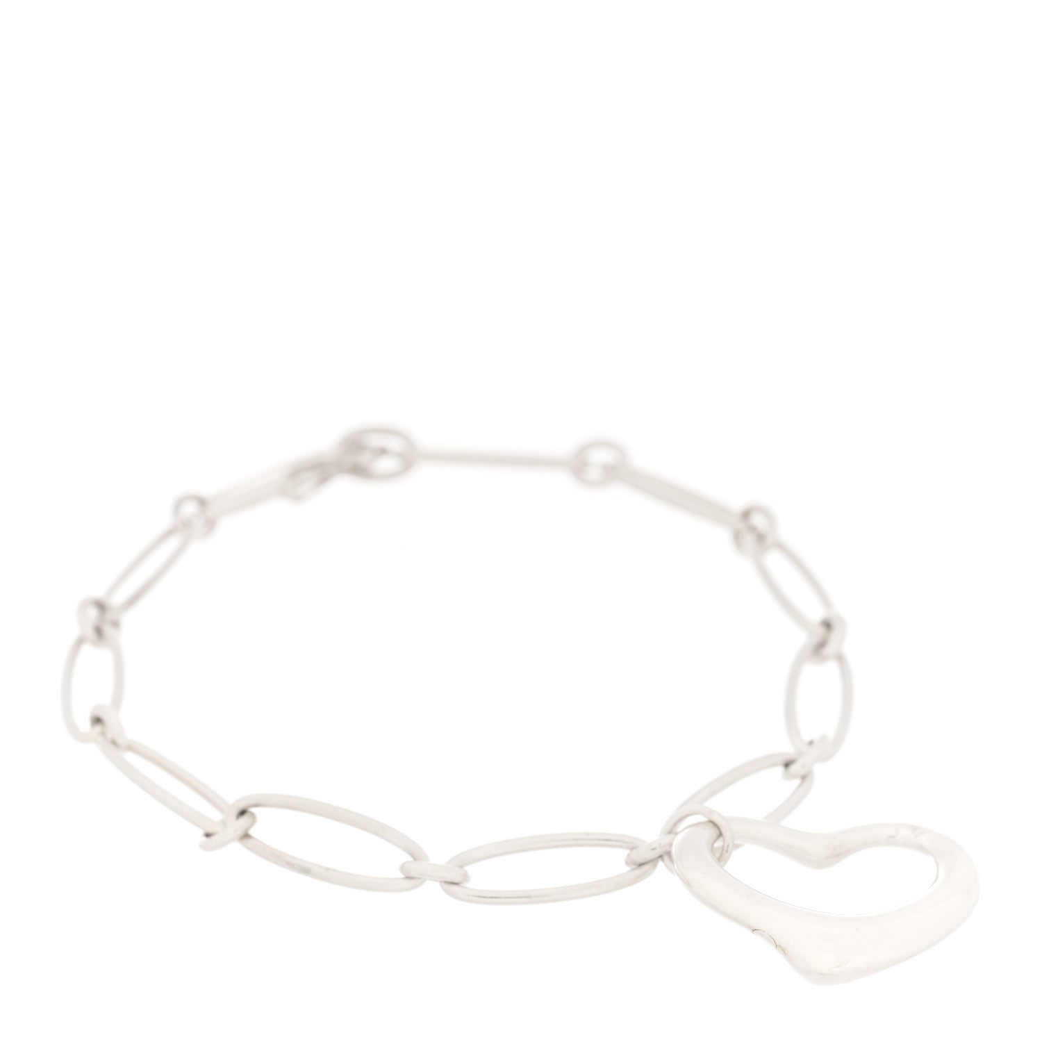 Tiffany Sterling Silver Elsa Peretti Open Heart Oval Link Charm Bracelet 1 of 3