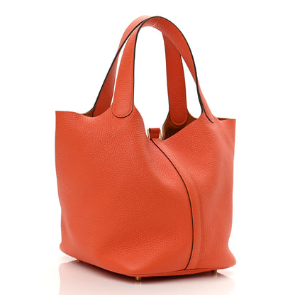 Hermes Taurillon Clemence Picotin Lock 22 MM Orange 3 of 10