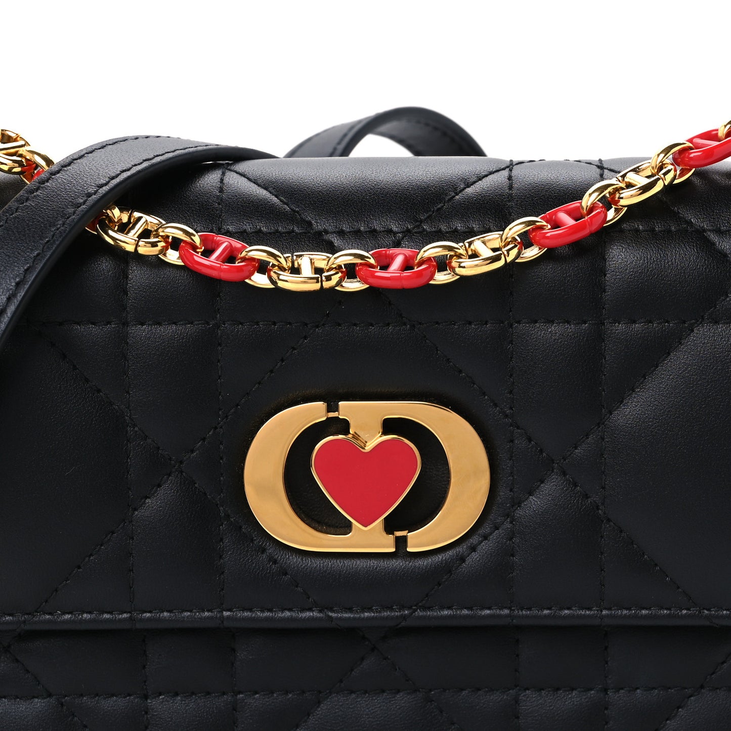 Lambskin Enamel Macrocannage Dioramour Mini Miss Caro Bag Black Red