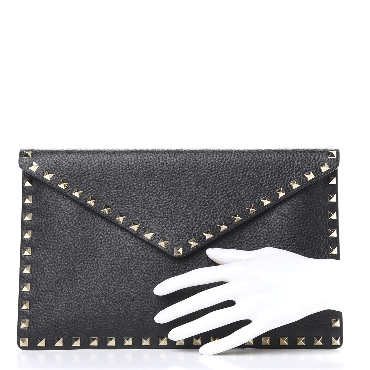 Pebbled Calfskin Large Rockstud Envelope Clutch Black