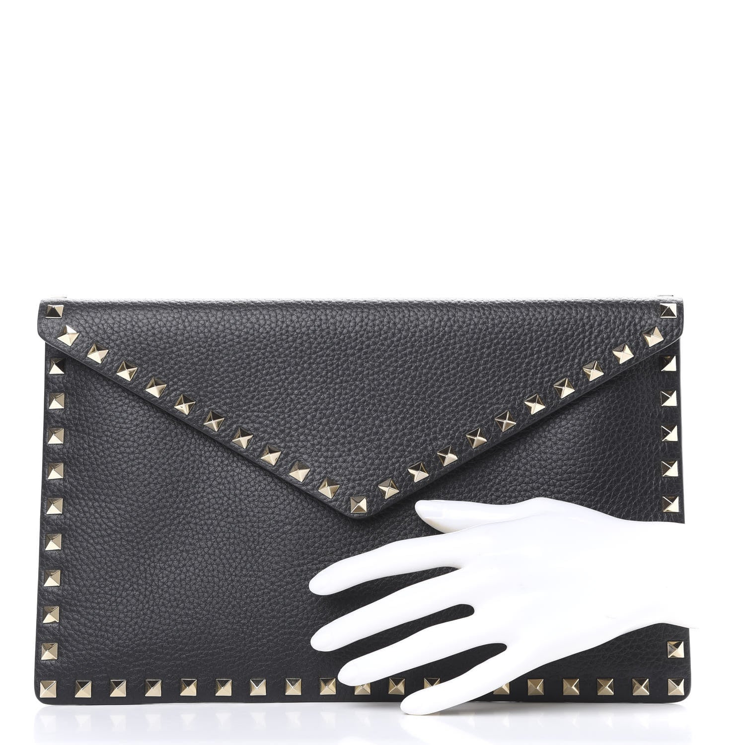 Valentino Garavani Pebbled Calfskin Large Rockstud Envelope Clutch Black 2 of 8